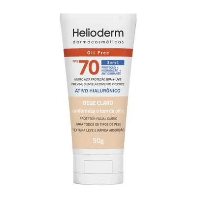 Protetor Solar Facial Helioderm 3 em 1 Bege Claro Fps70 50g